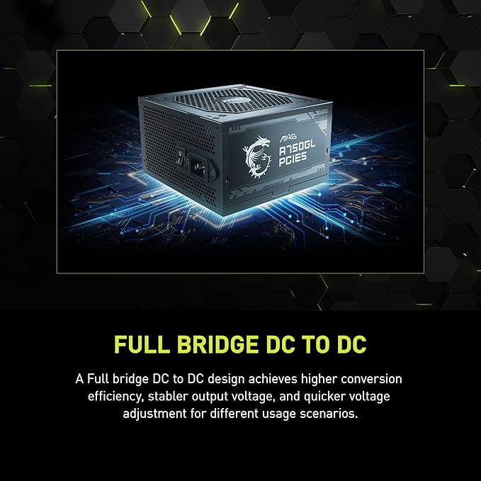 MSI MAG A750GL PCIE5, Fully Modular Compact Gaming 750W Power Supply, 80+ Gold, ATX 3.1 & PCIe 5.1 Ready, Native Dual-Color 12V-2x6 Cable, 10 Year Warranty