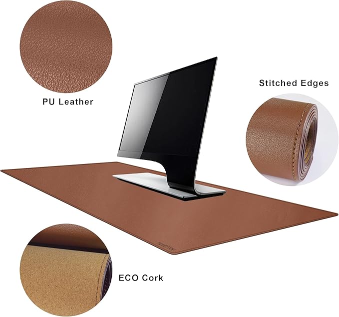 MAIDERN 47.2" x 23.6" XXL Cork & Leather Desk Mat, Full Desk Mouse Pad, Dual Sided, Gaming & Home Office (Brown)