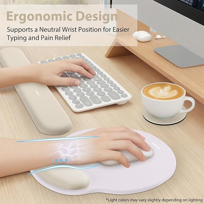 Mouse Pad and Keyboard Wrist Rest, 3-in-1 Gel Memory Foam Ergonomic Mouse Pad with Wrist Rest Set, Gaming Mousepad Arm Cushion Support for Computer Office Desk Accessories Cute Setup,Khaki