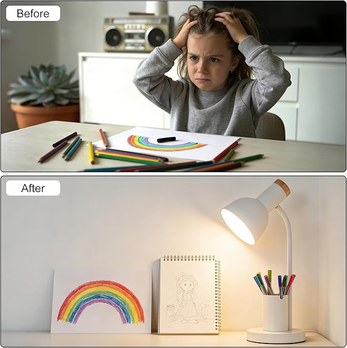 WLHONG LED Desk Lamp, Table Lamps with Pen Holder, 3 Color Modes Eye-Caring Reading Light with Flexible Gooseneck, Study Lamp for Kids Bedside Home Office Room College Dorm Essentials (White)