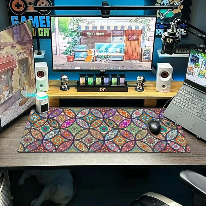 Colorful Mandala Mouse Pad Extended Large Gaming Mousepad XL Big Long Oversized Desk Mat Stitched Edges 31.5 X 11.8 Inch for Home Office