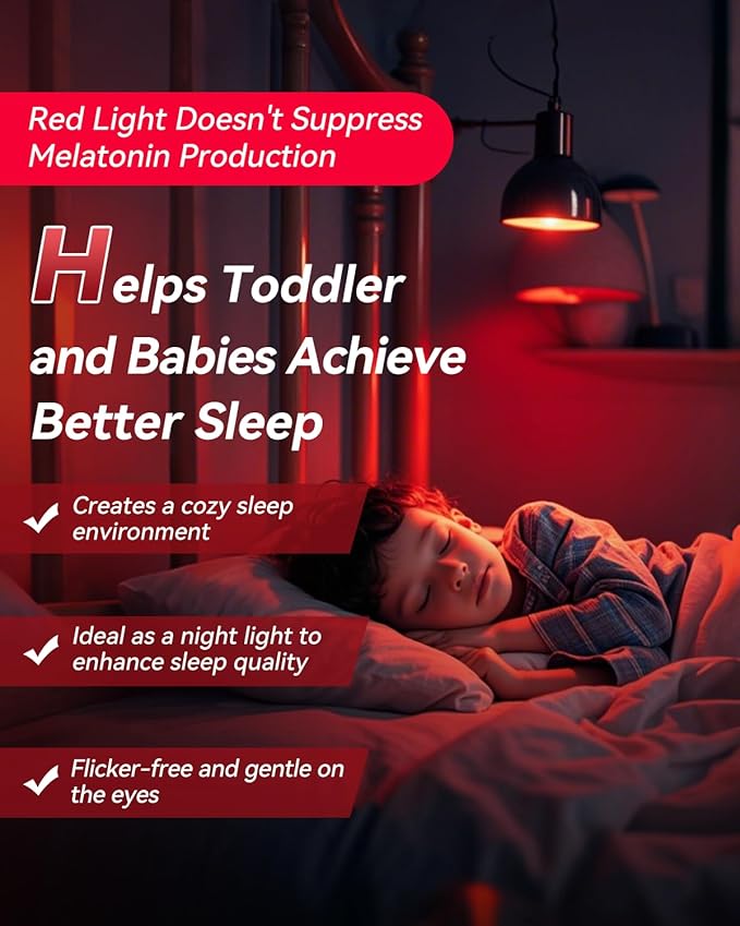 Neporal Red Light Bulbs for Sleep 9W, 100% Blue Light Blocking Night Light, 625nm Red Light Bulb for Melatonin Promoting, A19 60W Equivalent Dim Light Bulbs for Bedroom, Baby Nursery,6 Packs