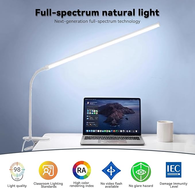 2-Pack LED Desk Lamp with Clamp,College Dorm Room Students Study Reading Desk Lights,Dimming,Hose Desk Lamps,Home Office Computer Light,gooseneck,Swing Arm Work Table Lamps,Clip Bed Light
