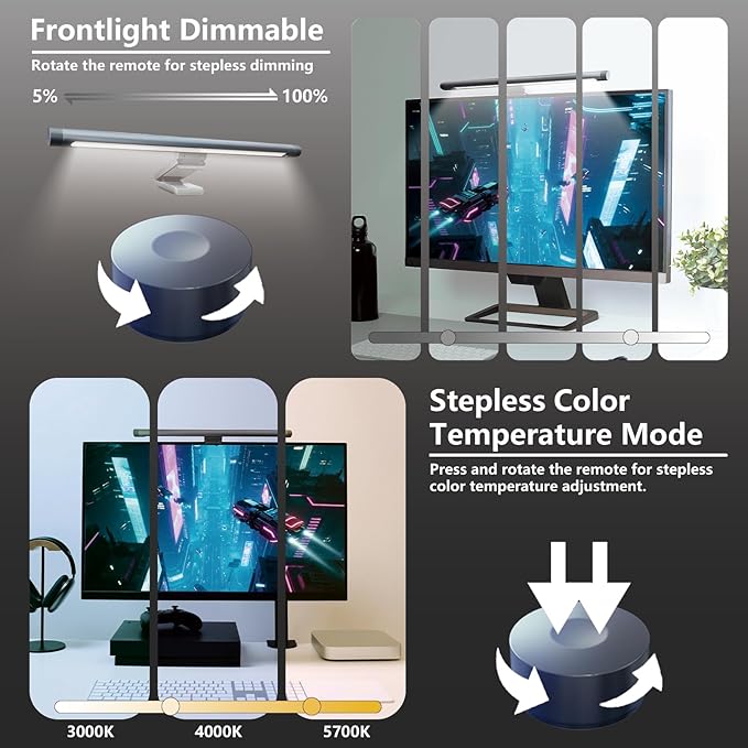 Monitor Light Bar RGB Backlight, Computer Light Bar with Color Temperature Brightness Stepless Dimming, USB Monitor Lamp with Remote Control, No Glare Computer Lamp for Game/Work/Office