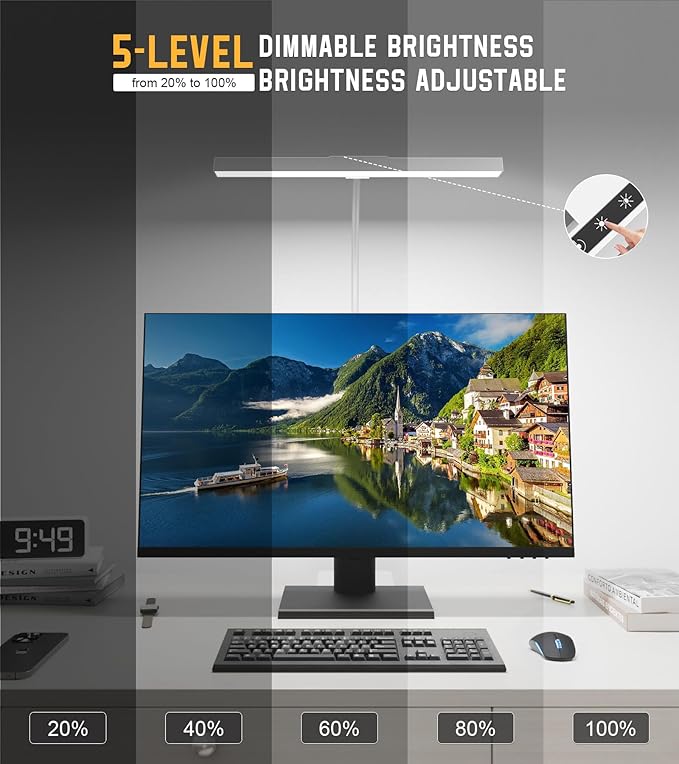 Desk Lamp for Home Office with Base, Eye-Caring Desk Light with Adjustable Gooseneck, 12W USB Adapter Touch Control 5 Dimmable Brightness & Color Tall Lamp for Work, Computer, Study, Task
