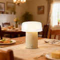 7 inch Mushroom Lamp, Cute Cordless Rechargeable Table Lamp with Glass Shade, 3 Color Temps LED Dimmable Ambient Lighting, Small Retro Touch Bedside Light for Decor, Resin Base.