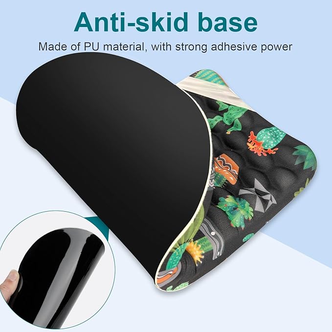 Ergonomic Wrist Mouse Pad with Massage Design, Wrist Rest Mousepad with Memory Foam Non-Slip PU Base, Mouse Pad with Wrist Support for Wireless Mouse & Desk, Y Potted Cactus