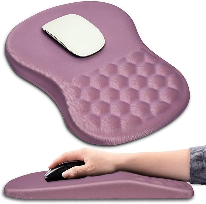 Hokafenle Ergonomic Mouse Pad Wrist Support with Massage Design, Wrist Rest Mousepad with Memory Foam&Non-Slip PU Base, Mouse Pads for Wireless Mouse & Desk (12x8 inch,Dark Pink)
