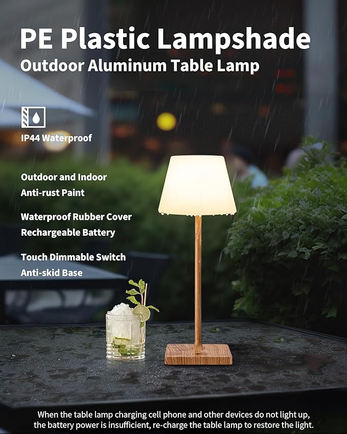 LED Cordless Table Lamp, 4000mAh Portable Rechargeable Battery Powered Dimmable Outdoor Waterproof Table Light, Touch Night Light for Bedroom, Bathroom, Restaurant, Garden 14.5"
