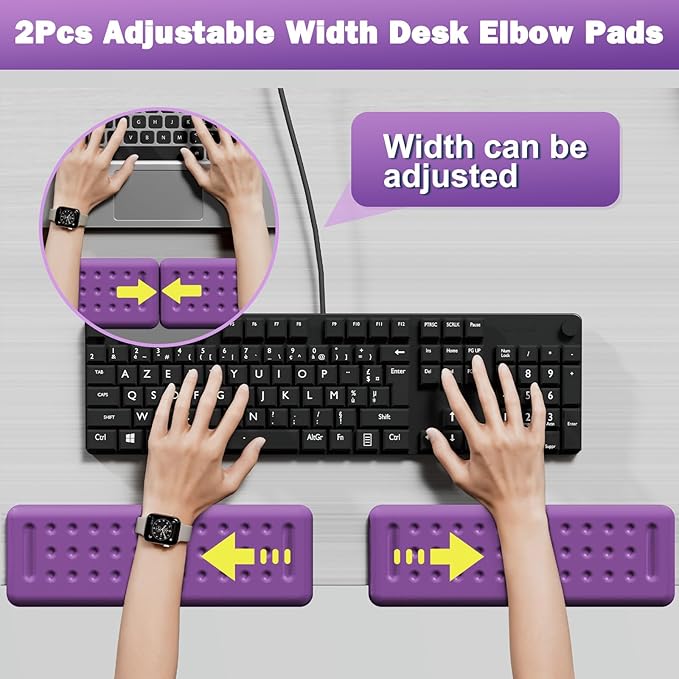 Leolee L-Shaped Desk Elbow Pads for Desk, Purple Memory Foam Arm Rest for Desk with Non-Slip Base, Ergonomic Desk Edge Cushion, Wrist Rest for Computer Keyboard, Typing, Office, Home (2 Piece)
