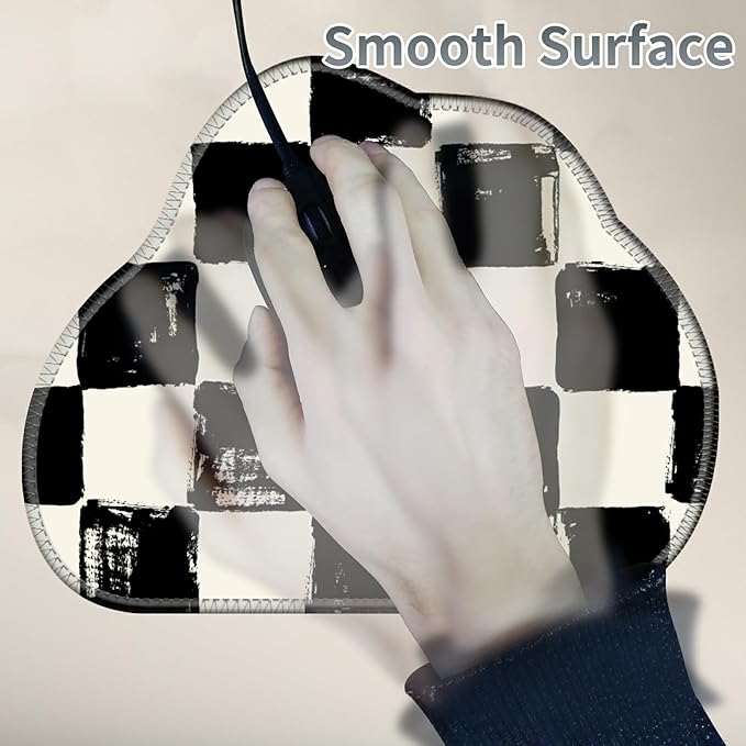 Cute Mouse Pad Plus 1 Coaster, Small Gaming Mouse Mat 11.8 x 9.45 inches, Travel Mouse Pads with Durable Stitched Edges Non-Slip Base, Black White Checkered Decor Mousepad for Office Home