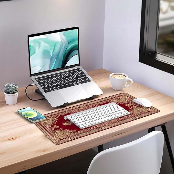Red Vintage Extended Gaming Mouse Pad 31.5x11.8inches Large Desk Mat Anti-Slip Rubber Base & Durable Stitched Edges for Gamers Smooth Mouse Writing Surface for Desk Office/Home