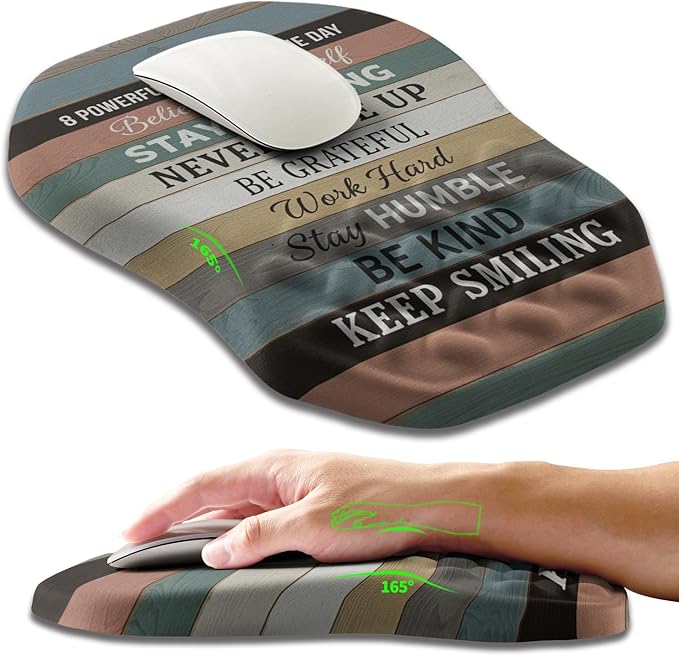 Ergonomic Slope Mouse Pad Wrist Support, Wrist Rest Mousepad for Carpal Tunnel with Massage Bulge and Slow Rebound Memory Foam (12x8 inch, Inspirational Quote)