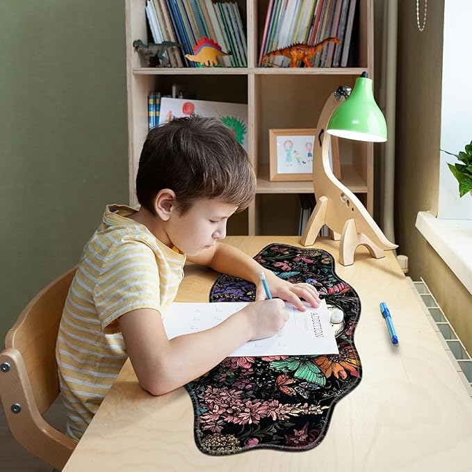 Sugar Skull Flowers Large Gaming Mouse Pad Plus a Coaster, 35.4 x 15.7 inches Desk Mat Extended XXL Mousepad with Stitched Edge Non-Slip Rubber, Desk Pad Computer Mouse Mat for Home Office