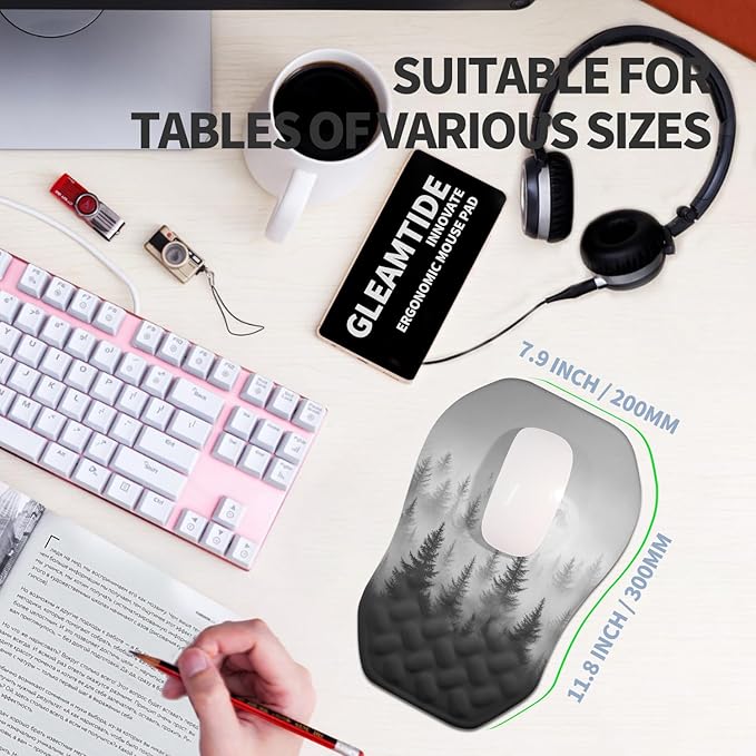 Ergonomic Raised Mouse Pad Wrist Support with Bilateral Slope Memory Foam Mousepad for Wrist Rest and Carpal Tunnel Support 11.8x7.9〃Forest