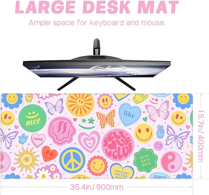 Baziabbo Desk Mat,XXL Extended Large Mouse Pad,Gaming Mousepad with Stitched Edge,Non-Slip Rubber Base Keyboard Desk Pad for Home Office Study Game(Y2-Pink)