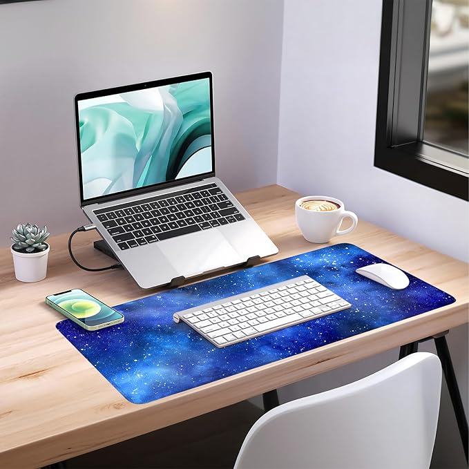 Starry Sky Extended Gaming Mouse Pad 35.4x15.7Inch Large Desk Mat Anti-Slip Rubber Base & Durable Stitched Edges for Gamers Smooth Mouse Writing Surface for Desk Office/Home