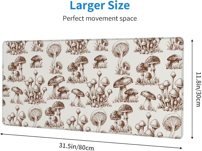 Aesthetics Mushroom Mouse Pad Extended Large Gaming Mousepad XL Big Long Oversized Desk Mat Stitched Edges 31.5 X 11.8 Inch for Home Office Black37