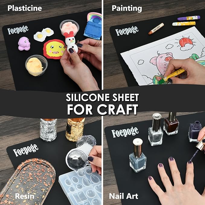 Extra Large Silicone Mat for Resin 36.2" x 24", 2MM Thick Silicone Craft Mat for Table, Multifunction Silicon Matt for Kitchen Countertop Protector Heat Resistant Placemat by Foepoge(Black)