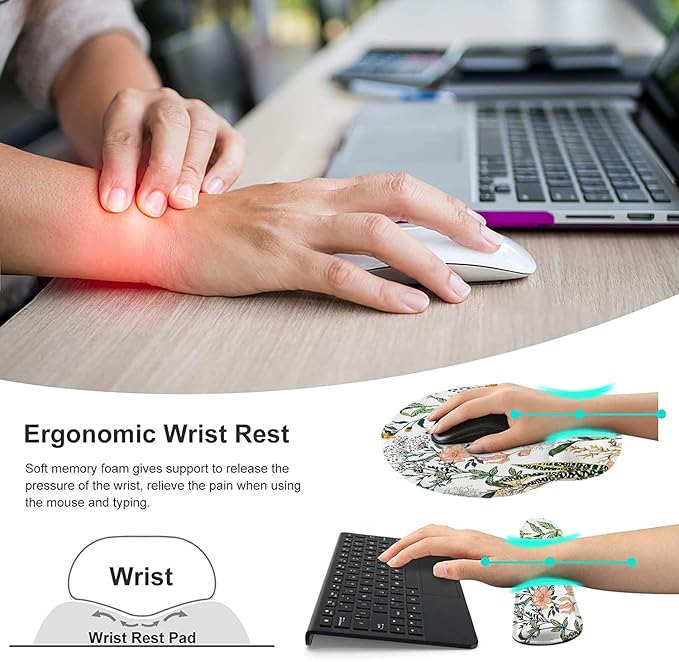 Keyboard Wrist Rest and Mouse Pad, Ergonomic Memory Foam Mouse Pad Wrist Support, Non-Slip Mouse Pad and Keyboard Wrist Support, Comfortable Mousepad with Wrist Rest for Home, Office