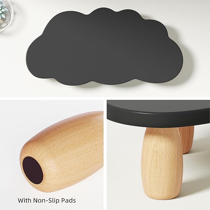 Monitor Stand Riser,Cloud Shape Wood Computer Monitor Stand, 16.5IN Monitor Stand Riser, Multi-Purpose Desktop Organizer Riser for Computer,Laptop,Printer,TV,Black