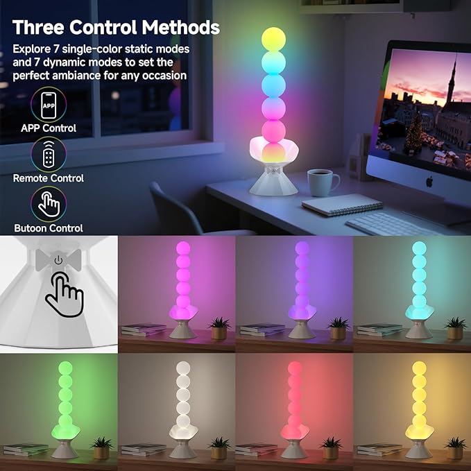 Table Lamp, LED Desk Lights with Touch Control, Color Changing Stepless Dimmable Bedside Lamp, App & Remote Operation, Bottom Tray Storage, Decorative Mood Lighting for Home, Party
