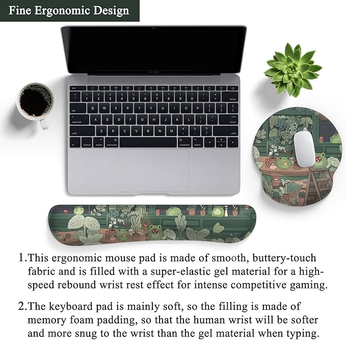 Cute Frog Mouse Pad with Wrist Rest Kawaii Green Decor Mat, Ergonomic Mouse Pad for Desk Computer Keyboard Laptop, Desk Decor Office Accessories for Girl Wrist Rest for Computer Keyboard.
