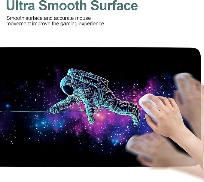 Interstellar Astronaut Extended Gaming Mouse Pad 35.4x15.7Inch Large Desk Mat Anti-Slip Rubber Base & Durable Stitched Edges for Gamers Smooth Mouse Writing Surface for Desk Office/Home