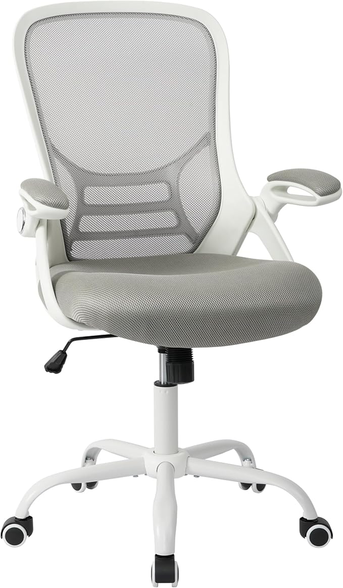 HYLONE Office Chair Ergonomic Chair with Flip up Armrests, Thickened Seat Computer Chair with Breathable Mesh Back Home Office Computer Chairs for Long Hours Mesh Office Chair(Grey)