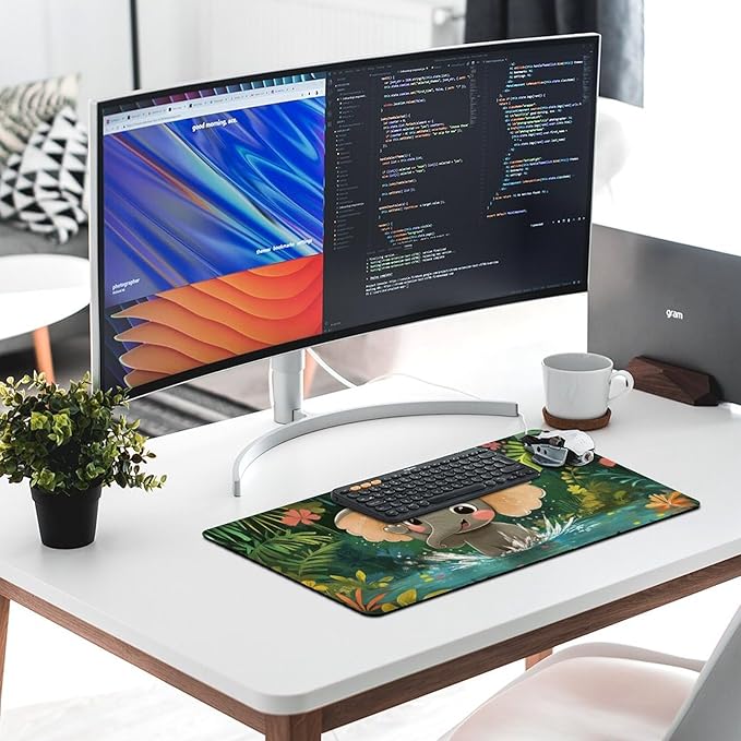 Large Ergonomic Gaming Mouse Pad Playful Baby Elephant - Fun Safari Animal Theme with Non-Slip Base Water-Resistant Surface and Stitched Edges 40X75cm