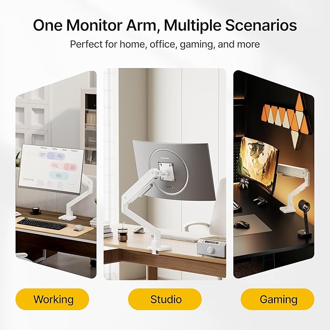 monTEK Single Monitor Arm with USB for Max 45 Inch Ultrawide Screens Adjustable Monitor Desk Mount Holds 35 Lbs Cable Management with C Clamp/Grommet Desk Mount, VESA 75/100mm