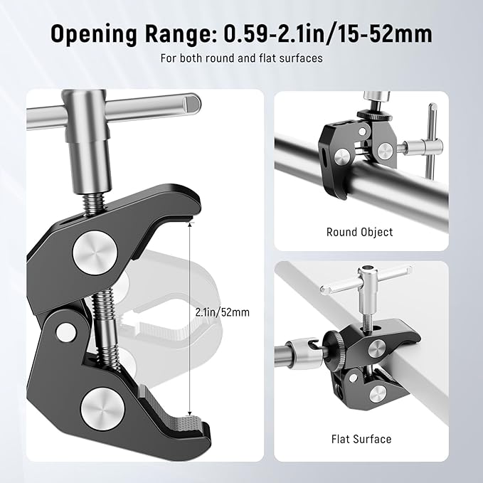 NEEWER 9.8"/25cm Magic Arm with Super Clamp & Cleaning Cloth, 1/4" & 3/8" Threads for Flash/LED Light/Microphone/DSLR Camera Monitor Compatible with SmallRig Camera Cage, Max Load: 4.4lb/2kg, ST25C