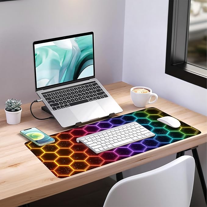 Honeycomb Extended Gaming Mouse Pad 35.4x15.7Inch Large Desk Mat Anti-Slip Rubber Base & Durable Stitched Edges for Gamers Smooth Mouse Writing Surface for Desk Office/Home