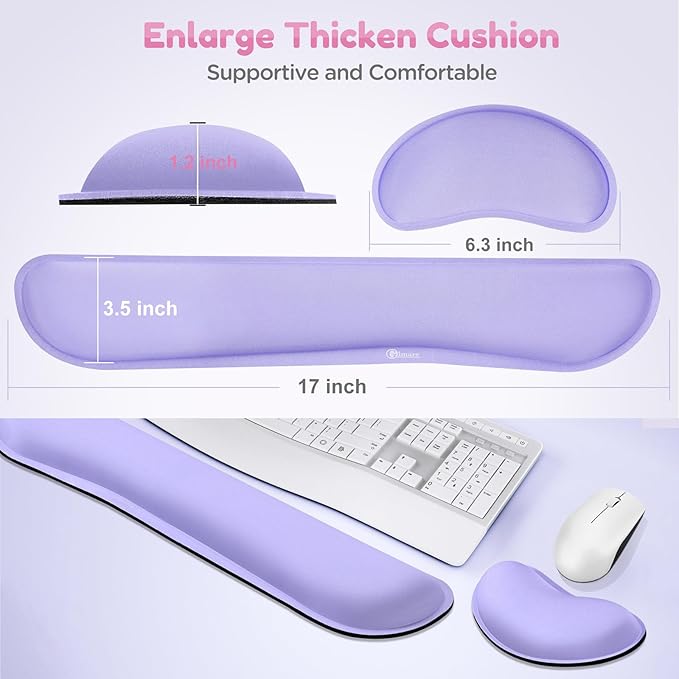 Gimars Upgrade Enlarge Gel Memory Foam Set Keyboard Wrist Rest Pad, Mouse Wrist Cushion Support for Office, Computer, Laptop, Mac, Comfortable, Lightweight for Easy Typing, Purple