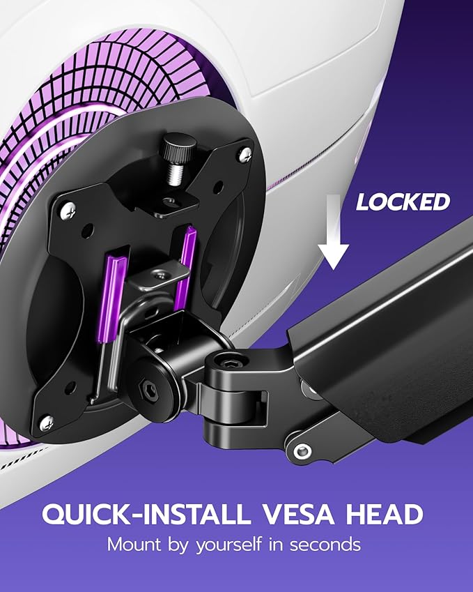 ARES WING Single Monitor Mount - Ultrawide Monitor Arm for 40 34 32 27 Inch Heavy Duty Curved Screen Up to 26.4 lbs with Clamp/Grommet Desk Mount, 75/100 Vesa Mount, Black