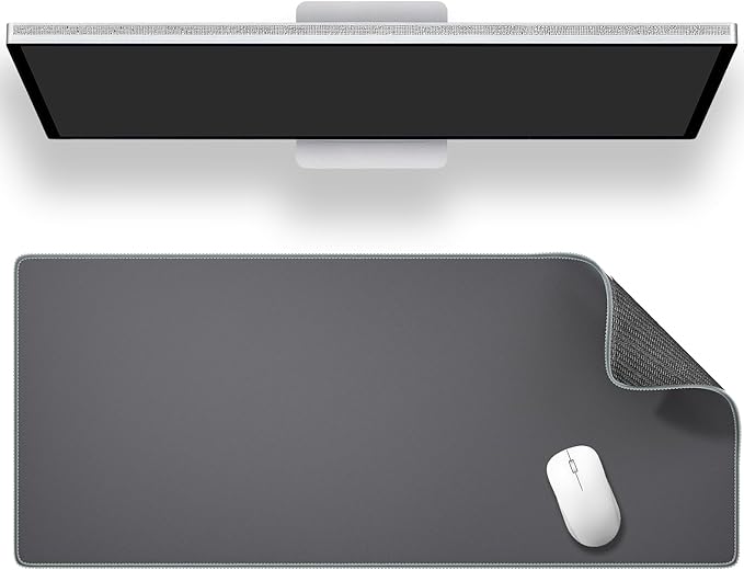 ALOANES Gray Waterproof Desk Mat, Large Mouse Pad with Extended Mouse Mat, with Anti Slip Base, Stitched Edge, Grain Jacquard Surface, Perfect for Gamer, Office & Home, XXL 11.81"x31.50"x0.12"