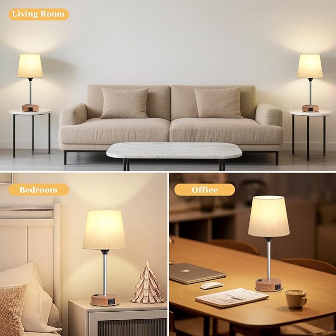 Acaxin Bedside Lamps for bedrooms Set of 2 - Nightstand Bedroom Lamp with USB C Port and AC Outlet Charging, 3 Way Dimmable Touch Control Small Bed Side Table Lamp, Nightstand Light for Kids