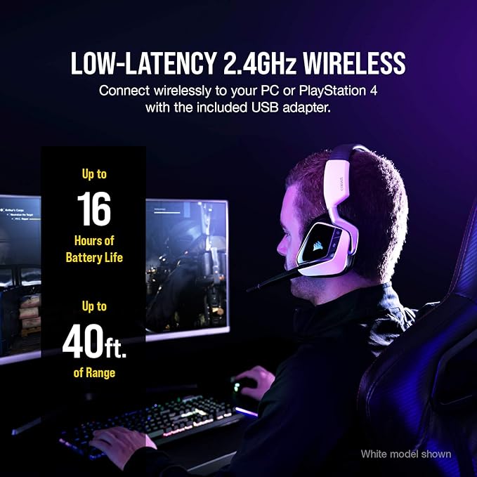 Corsair Void RGB Elite Wireless Gaming Headset – 7.1 Surround Sound – Omni-Directional Microphone – Microfiber Mesh Earpads – Up to 40ft Range – iCUE Compatible – PC, Mac, PS5, PS4 – Carbon