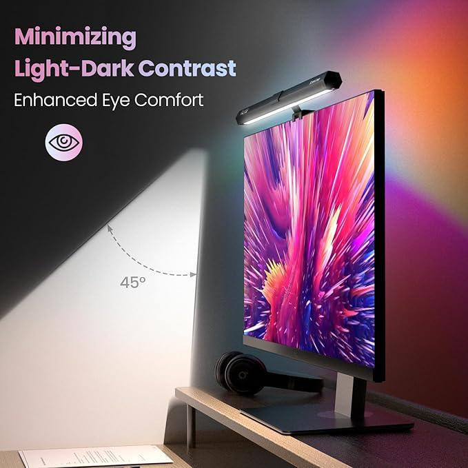 Quntis Monitor Light RGB Backlight, Eye-Care Computer Lights Bar Gaming Office Desk Lamp, 15 Modes Backlight, 3 Color Temperature & Brightness Dimmable Front Light, Ra95 Screen No Glare Monitor Lamp