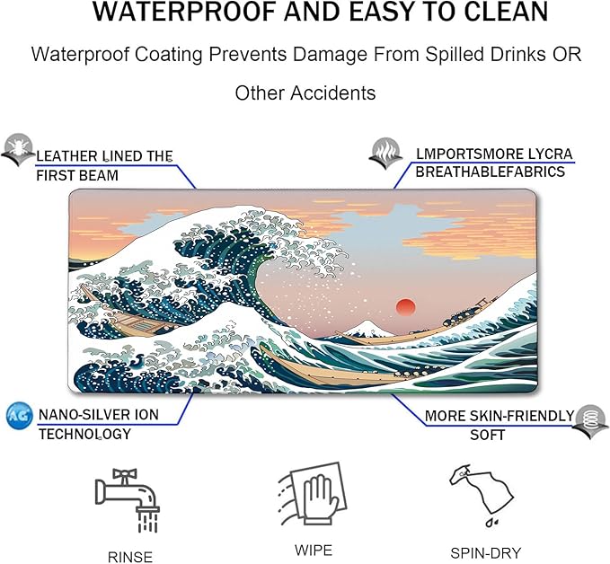 Japanese Large Mouse Pad, DeskMat Office Desk Pad, Extended Large MouseMat for PC, Stitched Edges Gamer Mousepad 31.5 X 15.7 Inch Long Mice Pad, Sunset Sea