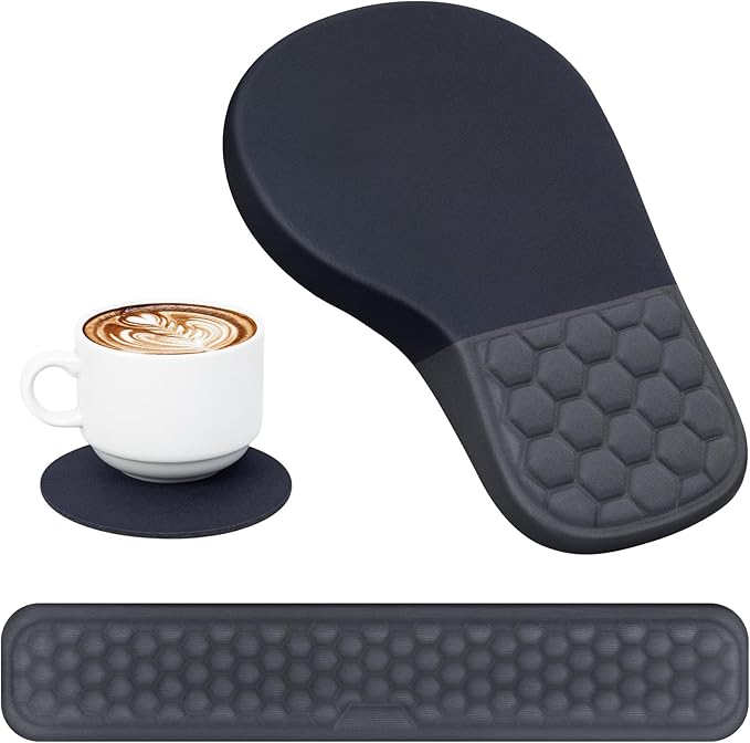 EYROZILL 3 in 1 Ergonomic Mousepad with Wrist Rest, Gaming Keyboard Mouse Pad with Wrist Support Non-Slip Base Massage Design (Black/Grey)