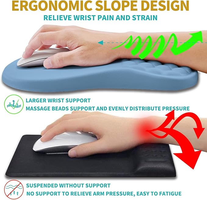 Hokafenle 2 in 1 Ergonomic Mouse Pad Wrist Support & Wrist Rest for Computer Keyboard Set, with Memory Gel Massage Bulge Design (2In1 Set, Lake Blue)