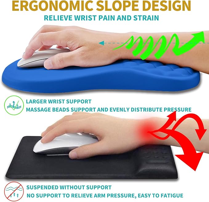 Hokafenle 2 in 1 Ergonomic Mouse Pad Wrist Support & Wrist Rest for Computer Keyboard Set, with Memory Gel Massage Bulge Design (2In1 Set, Dg Blue)
