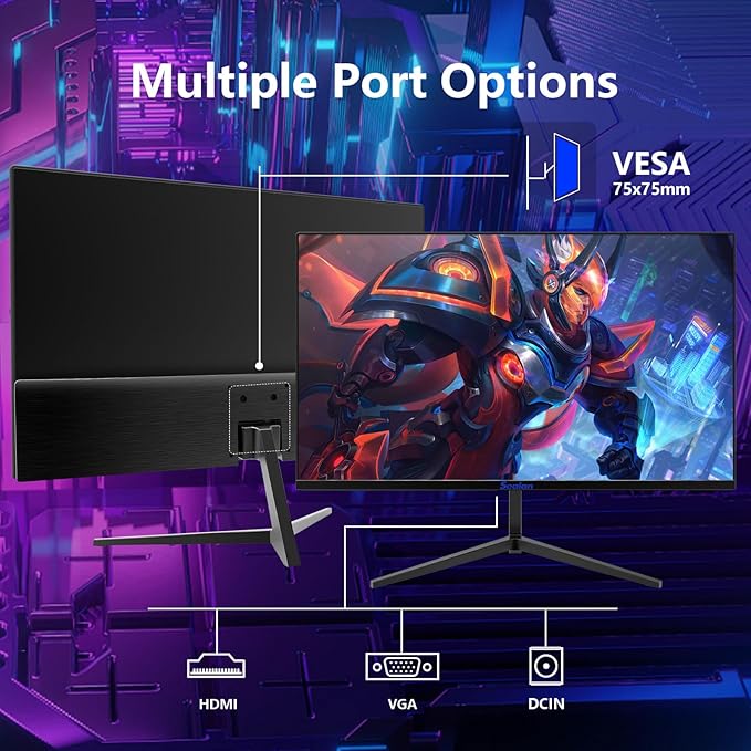 24 inch Computer Gaming Monitor Built-in Speakers 100Hz Refresh Rate 16:9 Aspect Ratio Ergonomic Tilt & VESA Compatible - Home Office Sync FHD 1920x1080p Visual Experience for Work & Play