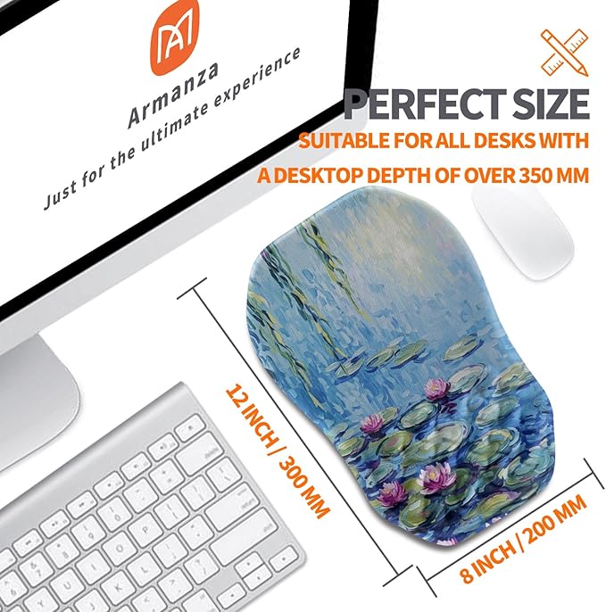 Ergonomic Slope Mouse Pad Wrist Support, Wrist Rest Mousepad for Carpal Tunnel with Massage Bulge and Slow Rebound Memory Foam (12x8 inch, Lotus Pond)