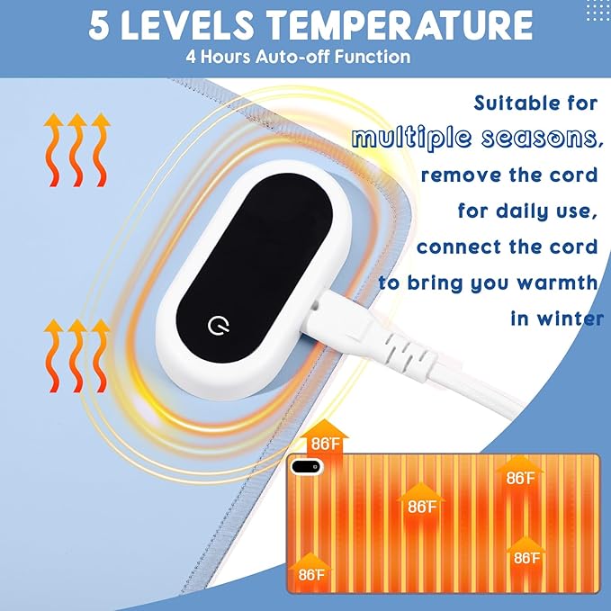 Konohan Heated Desk Pad Warm Mouse Pad, 5 Heating Level & 4 Hour Auto Shut-Off, PU Leather Warm Mouse Mat Heating Keyboard Gaming Mice Warmer Mat Only Supports 110v(Gray-Blue Color,31.5" X 13")