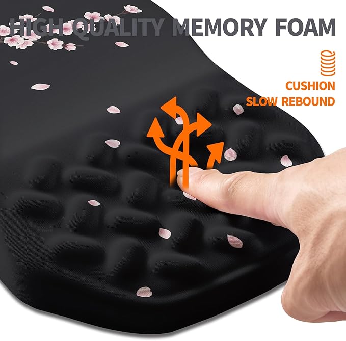 Ergonomic Slope Mouse Pad Wrist Support, Wrist Rest Mousepad for Carpal Tunnel with Massage Bulge and Slow Rebound Memory Foam (12x8 inch, Pink Blossom)