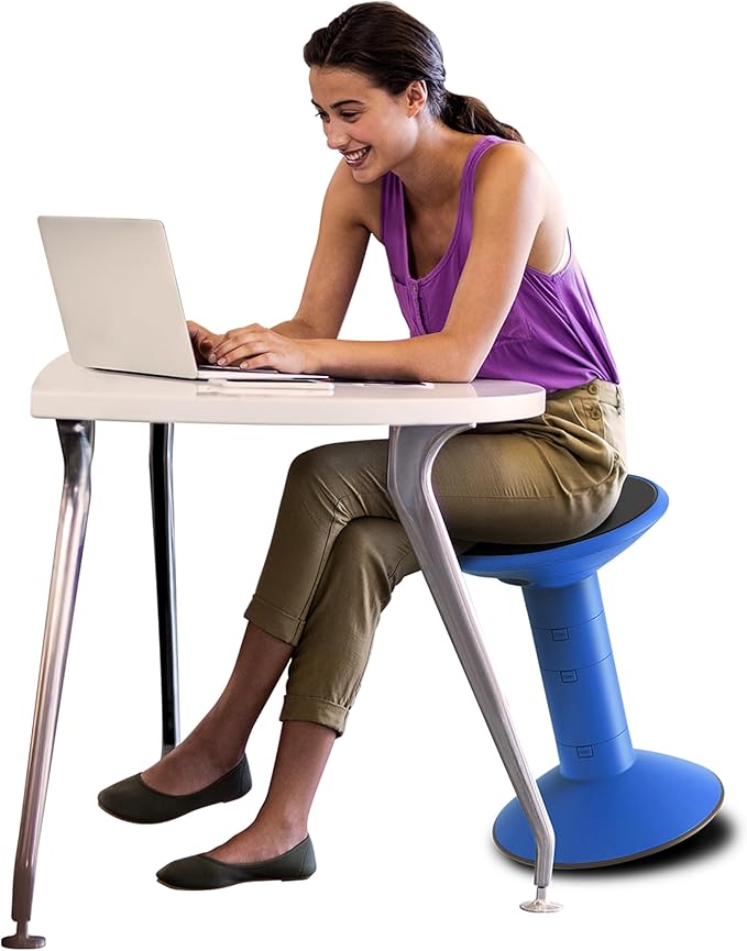 Storex Active Tilt Stool – Ergonomic Seating for Flexible Office Space and Standing Desks, Adjustable 12-24 Inch Height, Blue (00321A01C)