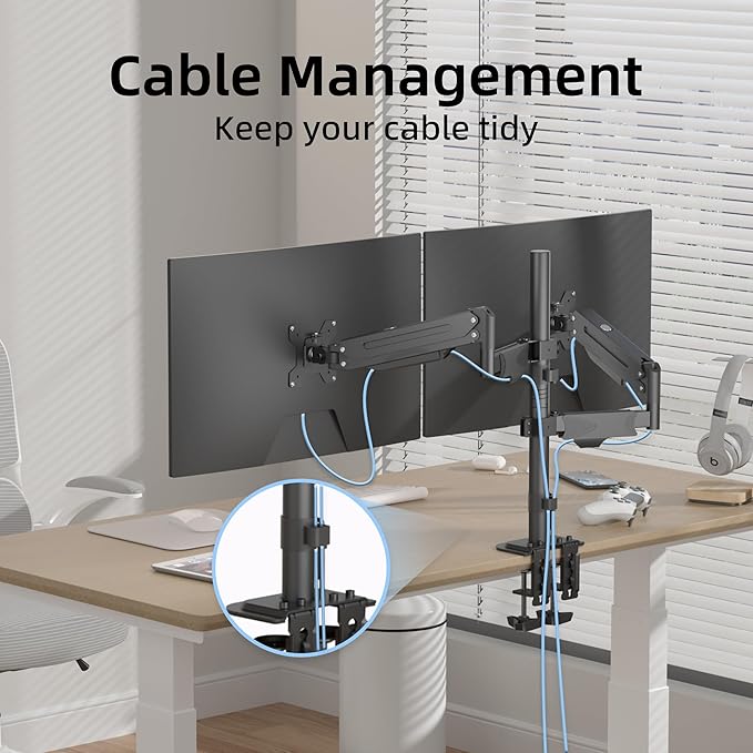 Suptek Dual Monitor Mount Stand-Height Adjustable Gas Spring Monitor Arm Desk Mount for 2 Computer Screens 17 to 32 inches - Each Arm Holds up to 22lbs (MD8822)