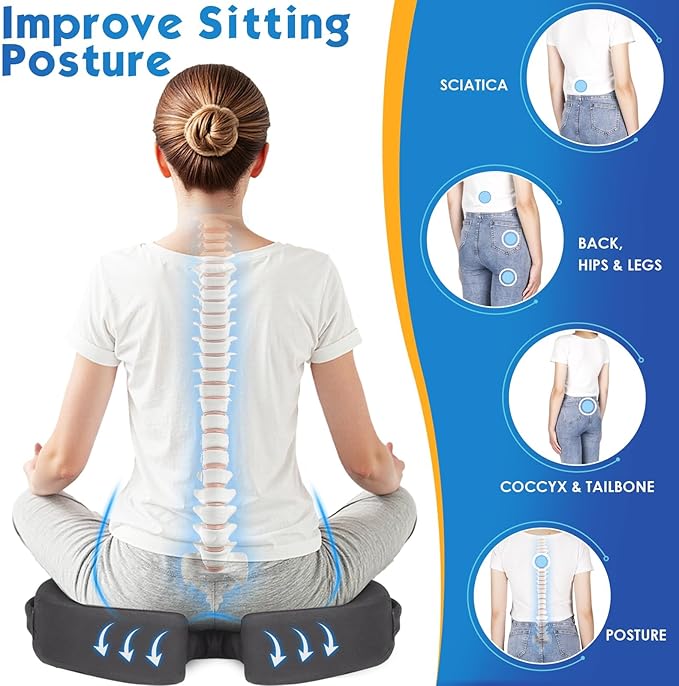 TushGuard Seat Cushion for Office Chair Memory Foam Non-Slip Cushion for Back, Coccyx & Tailbone Support, Ergonomic Butt Pillow for Office Chair, Car, Wheelchair, Grey, XX-Large